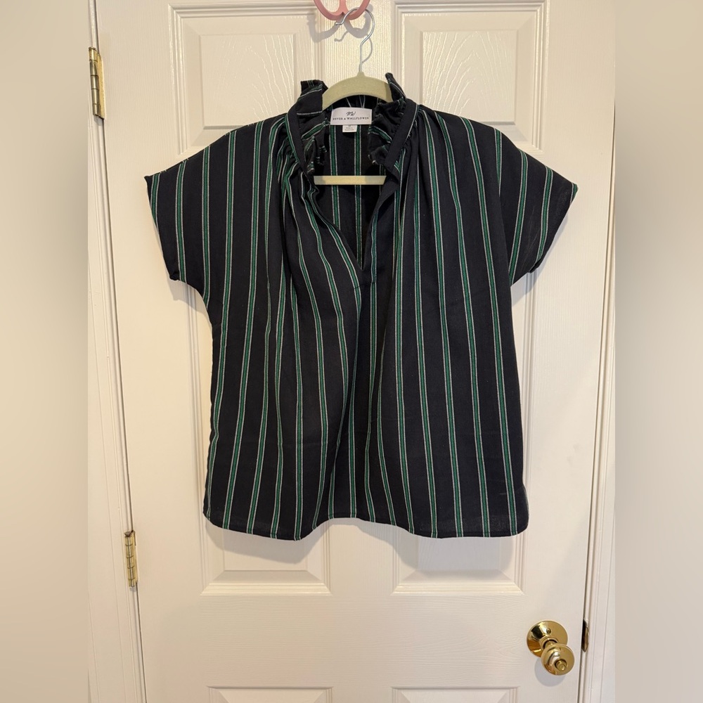 NWOT Wallflower Vicki short sleeve Navy and Green top - Picture 3 of 5
